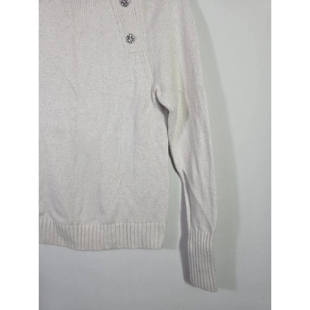 J.Crew Sweater Small Ivory Nylon Lambswool Blend Button Shoulder Knit